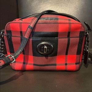 Original Coach Red and Black Plaid Crossbody Bag